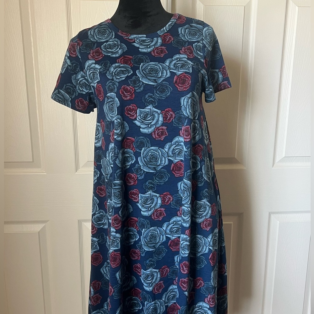 Lularoe blue rose print Carly dress.